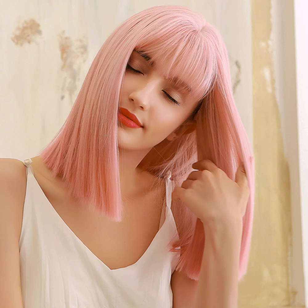 Женский розовый парик из натуральных прямых волос, Термостойкое волокно, подходит для вечеринок, женский модный парик