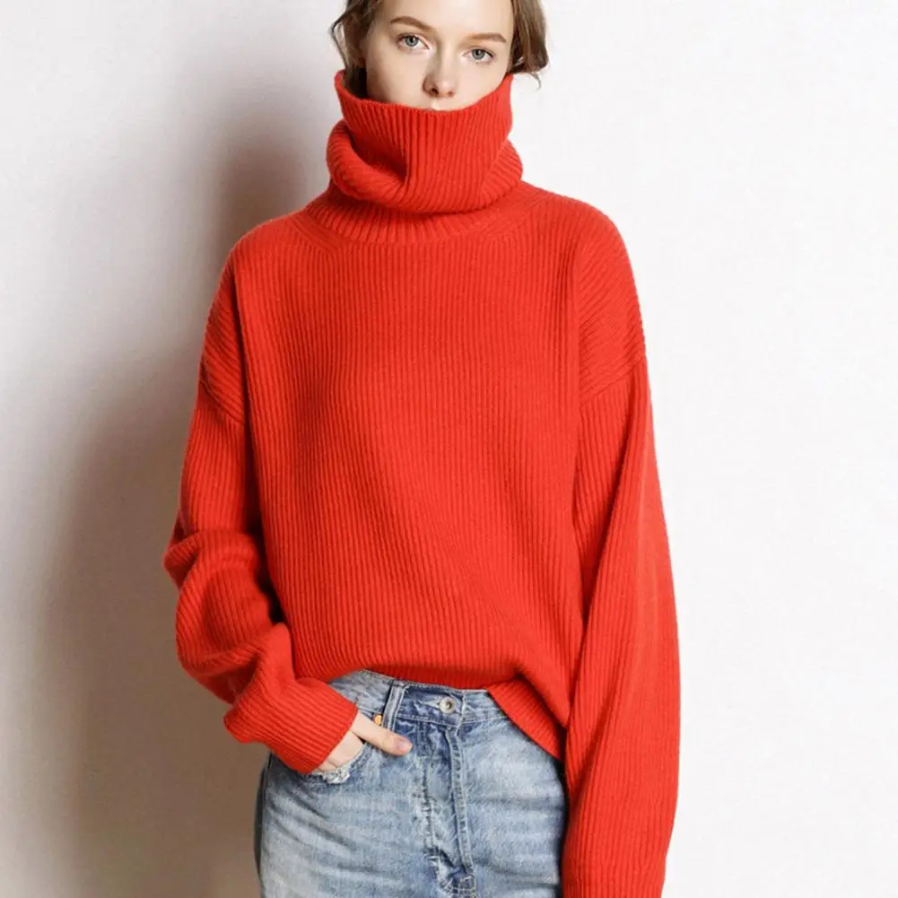 

Pullover Turtleneck Long Sleeve Ribbed Sweater Winter Loose Warm Sweater Jumper 가을 여성 의류