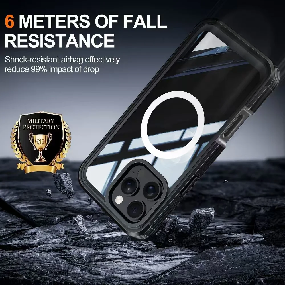 Enhanced Outdoor Dropproof Waterproof Magnetic Dustproof Transparent Phone Case