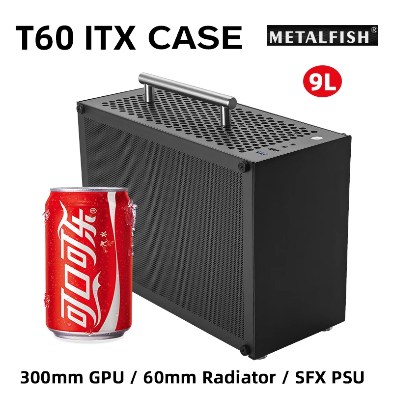 METALFISH T60 Mini ITX Black Case 9L With Acrylic Or Mesh