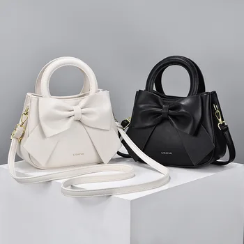 2024 New Trendy Women'S Small Square Bag High Quality Bow Single Shoulder Bag Fashionable Western Style Crossbody Bag Handbag
