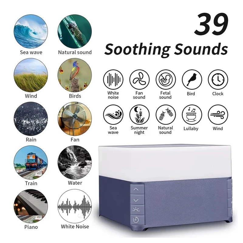 AU58-White Noise Machine Baby Audlt Sleep Aid 39 Songs Soothing Sounds With Soft Night Light Timer Noise Player
