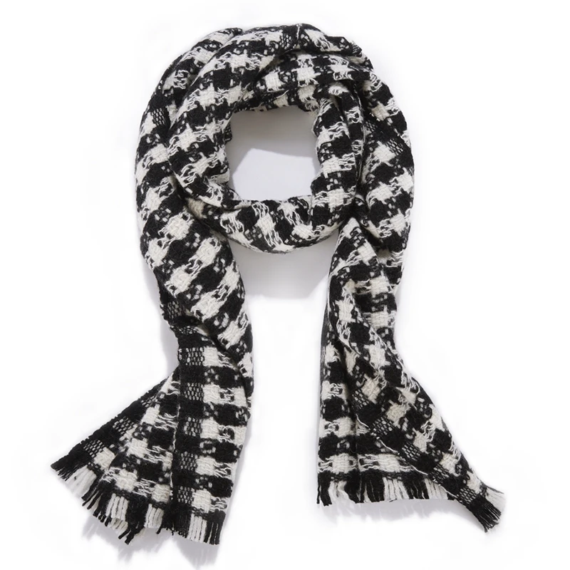 AEBMNHD Womens Sheep Wool Neck Scarves Mens Black White Houndstooth Plaid Scarf Classic Lightweight Long Warm Shawl Wraps houndstooth men suits white