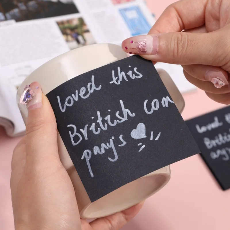Creative Paper Black Sticky Notes with White Marker Pens Self Adhesive Memo Pad Posted It Notepad for School Office 2