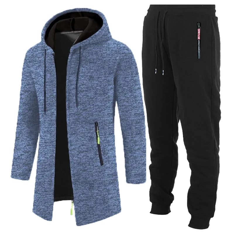 Autumn Men's 2 Pieces Hoodies Long Sleeve Hooded Sweatshirts for Men Zipper Oversize Outerwear Workout Sports Set Sportswear