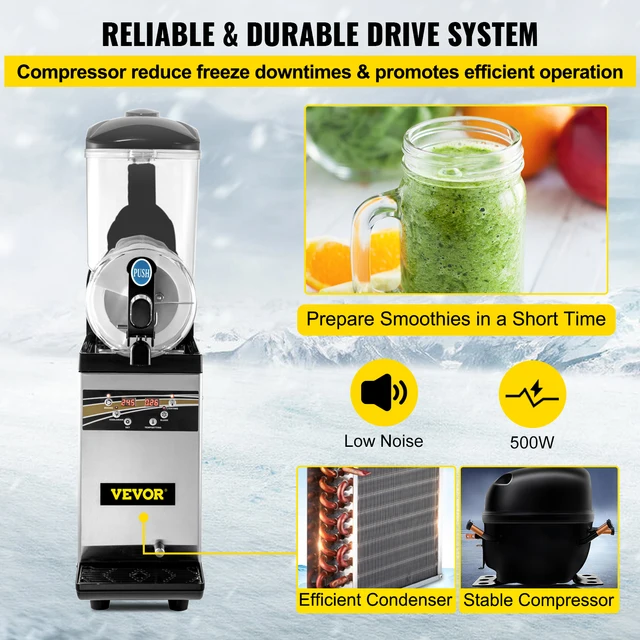 VEVOR 15L Singel Tank Машина для приготовления льда для слякоти Мороженое Снег Смузи Напиток Производитель граниты Нержавеющая сталь для бизнеса Коммерческие 5