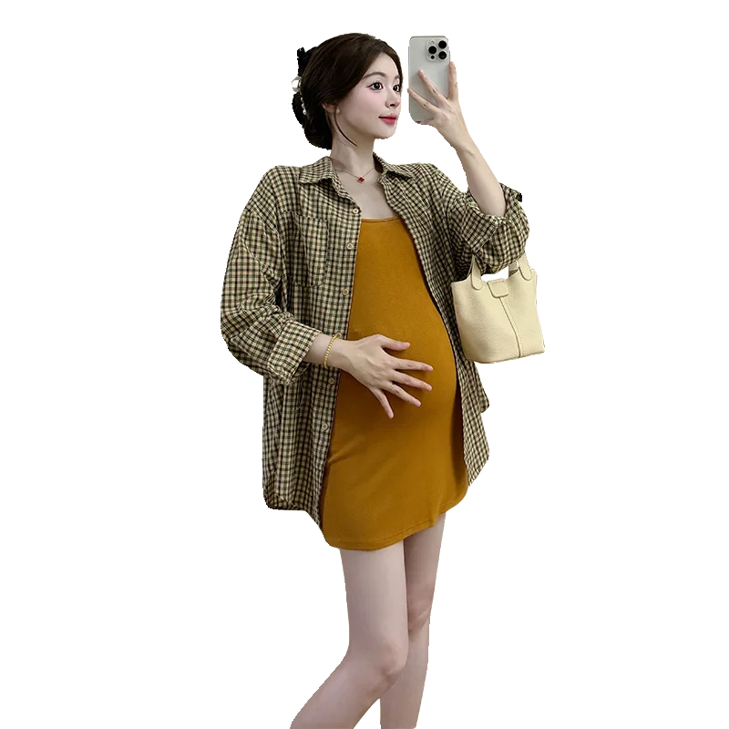2024 새로운 유행 출산 여름 드레스 슬리밍 탄성 레드 핫 엄마 조끼 드레스 민소매 캐주얼 유행 임신 착용