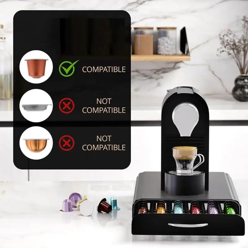 N0PF Multifuntional Coffee Display Rack Coffee Pods Storage Box Metal Texture Pods Display Stand Suitable for Table