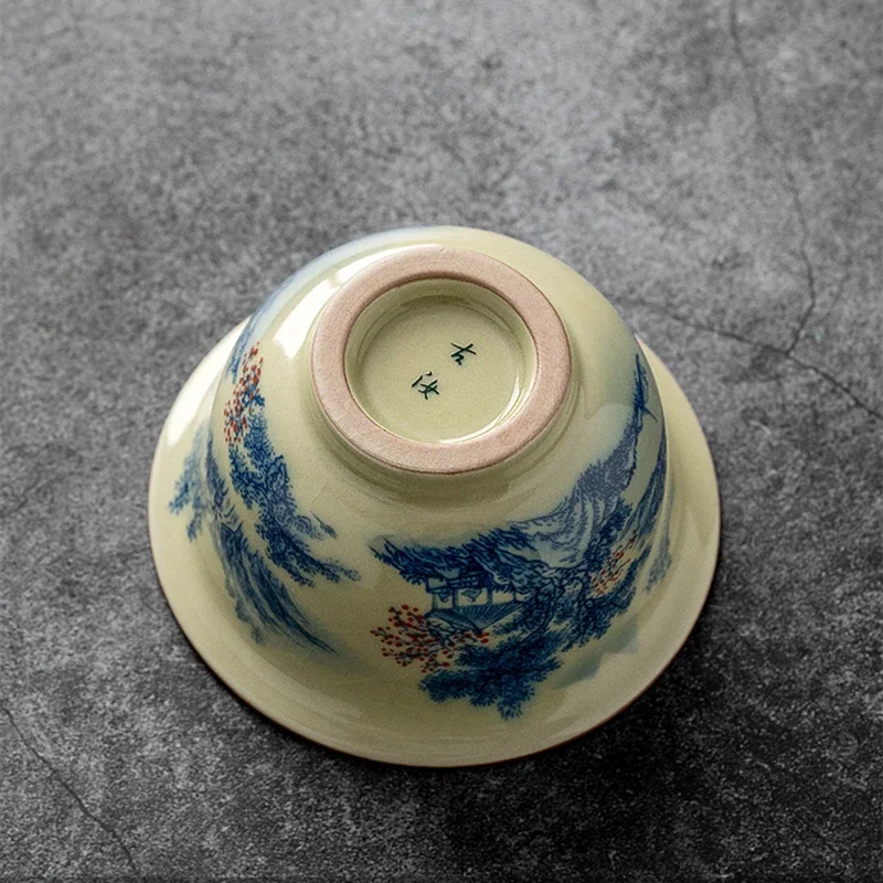 Landscape Chinese Pottery Cups Ceramic Opening Tea Cup Set Blue And White Teaware Kung Fu Tea Bowl For Ceremony Teacup