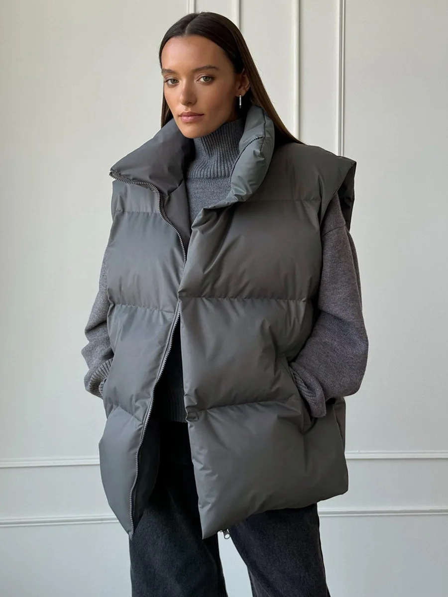 Casual Loose Sleeveless Jackets Parkas Female Winter New Streetwear Outwear For Women Lapel Tank Top Patchwork Coat