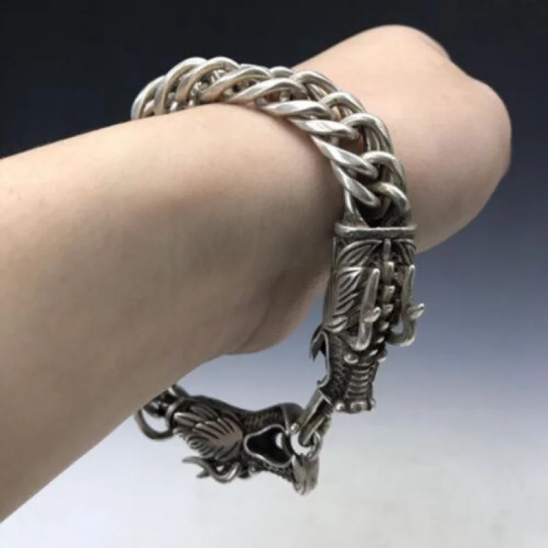 Collezione Brangle Old China Tibet Silver Exquisite Double Dragon Head Bracciale