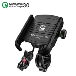 Wireless Charging Motorcycle Phone Holder with Fast Charging and Adjustable Handlebar Mount (M8 USB Charger)