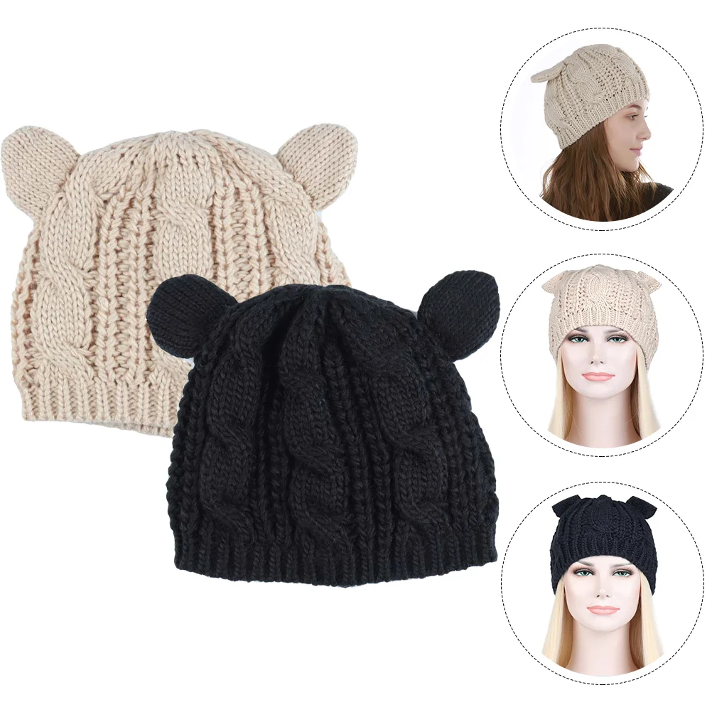 

2Pcs Beanie Caps Lovely Knitting Hat Girl Knitting Caps Knitted Hat Warm Caps