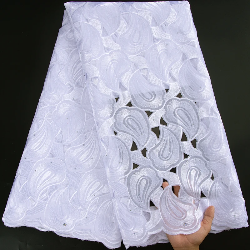 

Swiss Lace Fabric 2023 African Cotton Lace Fabric With Stones 5 Yards Nigerian Dry Voile Lace Fabric For Party Dress A3135