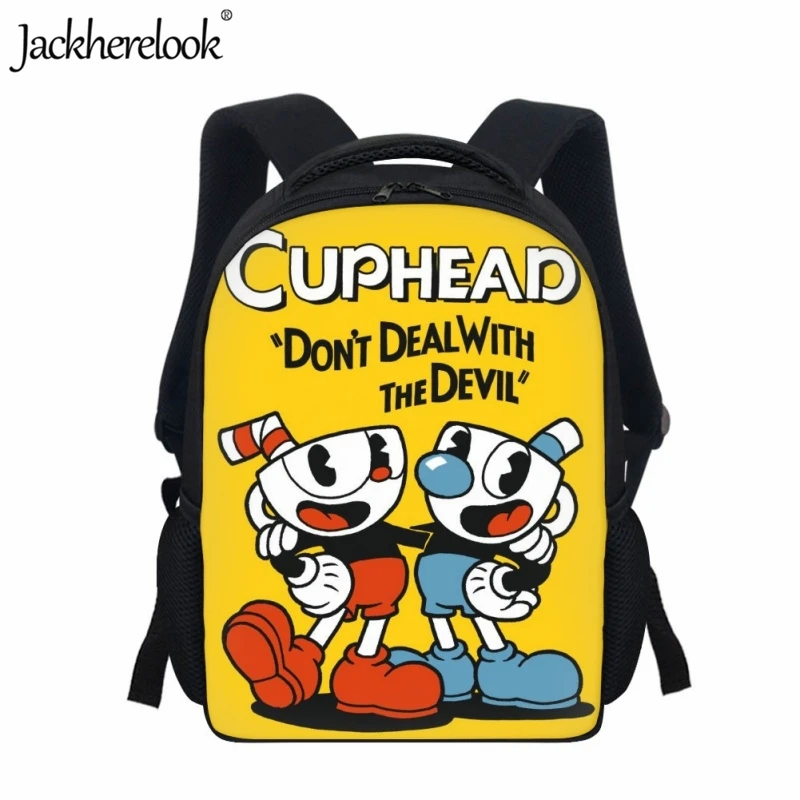 Jackherelook, детские школьные ранцы, мультяшный дизайн с принтом Cuphead, популярные сумки для книг для детского сада для мальчиков и девочек, милые школьные рюкзаки рюкзак koko cat 3d с динозавром для мальчиков и девочек школьные сумки для детского сада школьные сумки с животными плюшевые рюкзаки для малыш