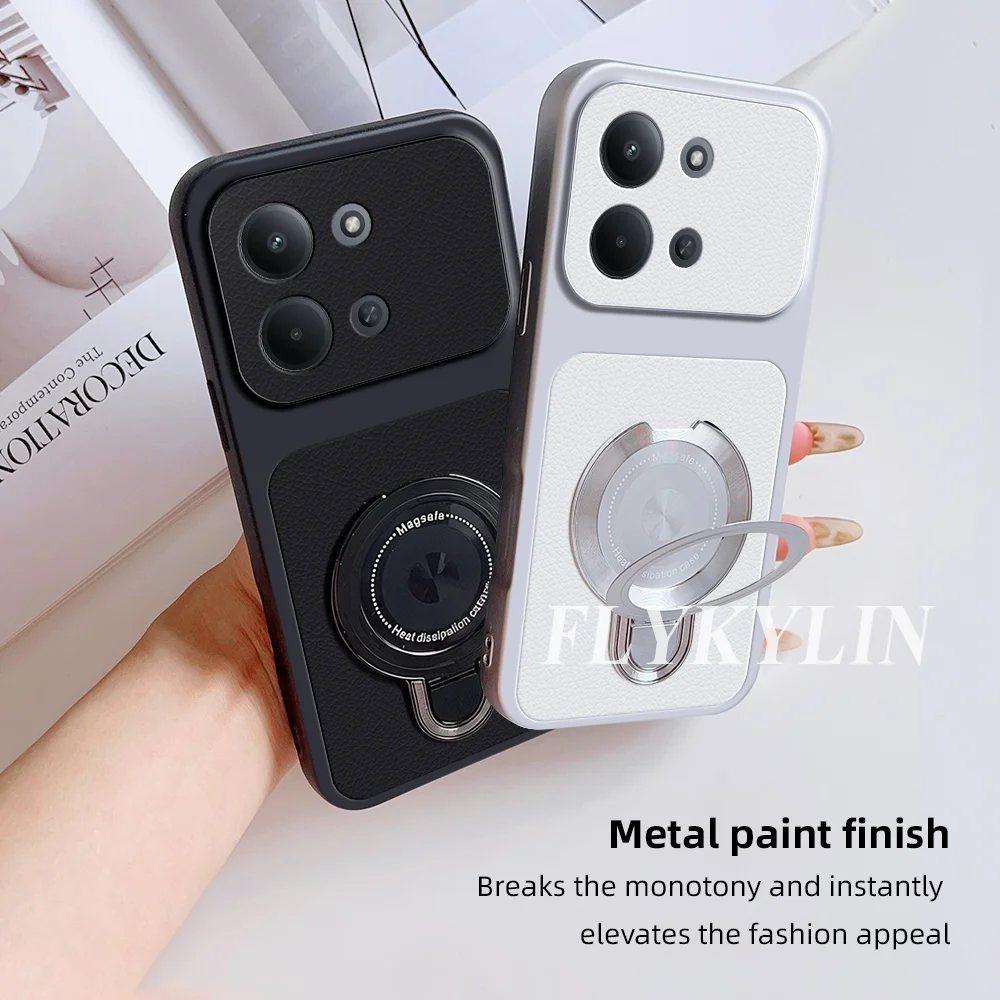Anti-Drop Protective Shell with Lychee Leather Surface and Ultra-Thin Bracket