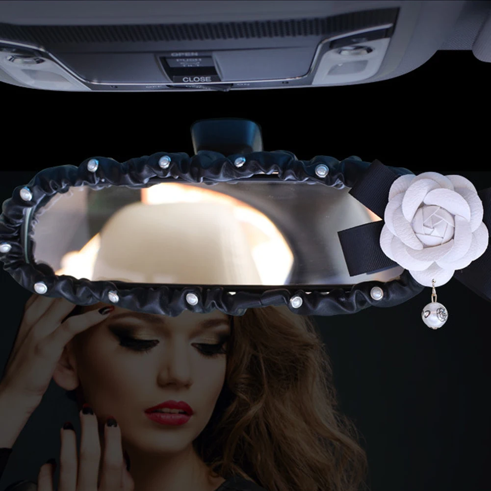 Rearview Mirror Cover PU Leather Auto Rear View Decoration Accessories For Women Girls rearview mirror cover carbon fiber mirror cover