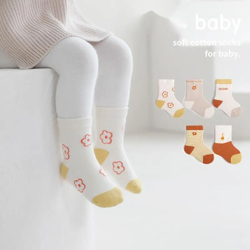5 Pairs Baby Boys Winter Socks Cartoon flower Kids Spring Autumn Cotton