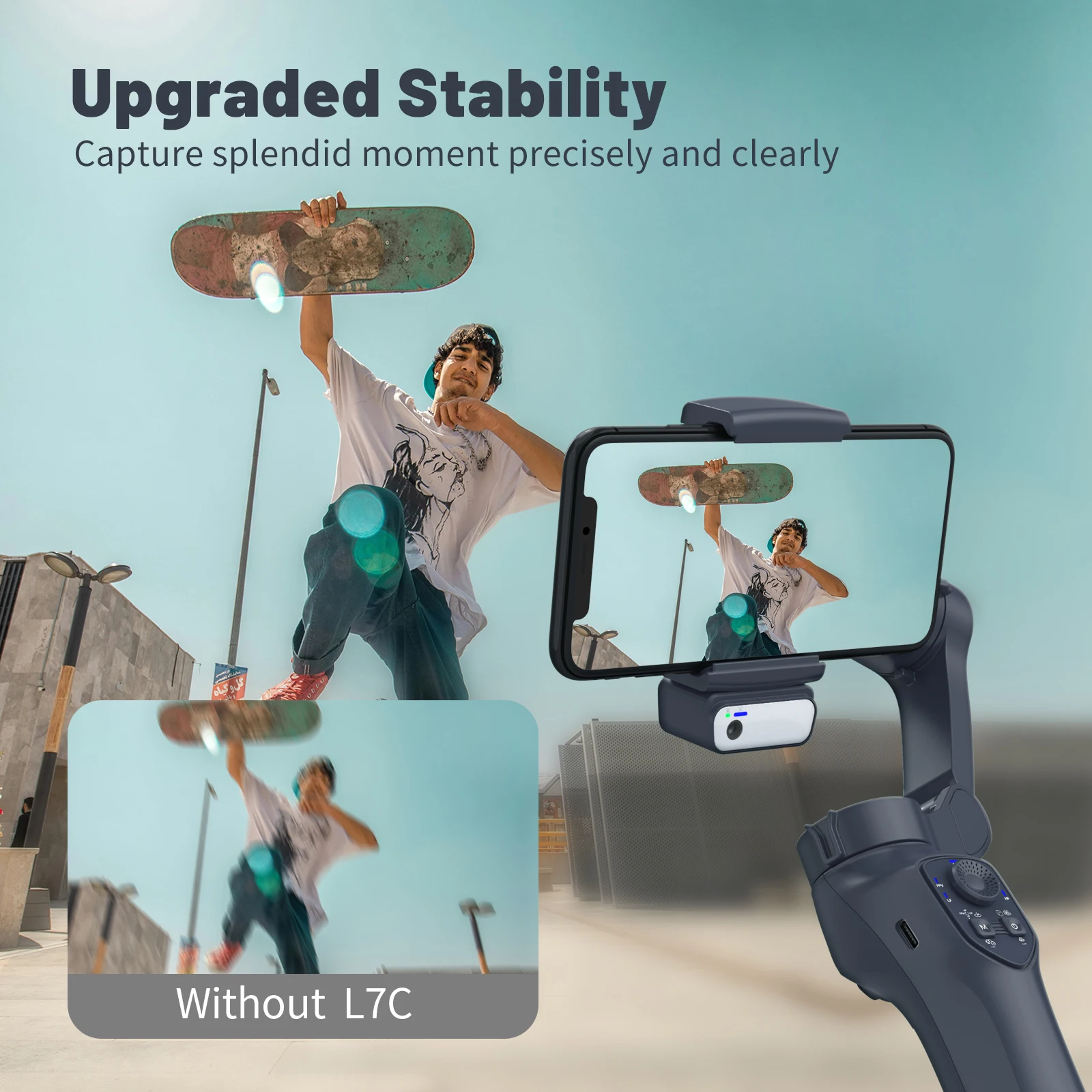 L7CPro 3-Axis Handheld Gimbal with AI Face Tracking&Fill Light Anti-Shake Stabilizer for iPhone/Android Perfect for Vlog