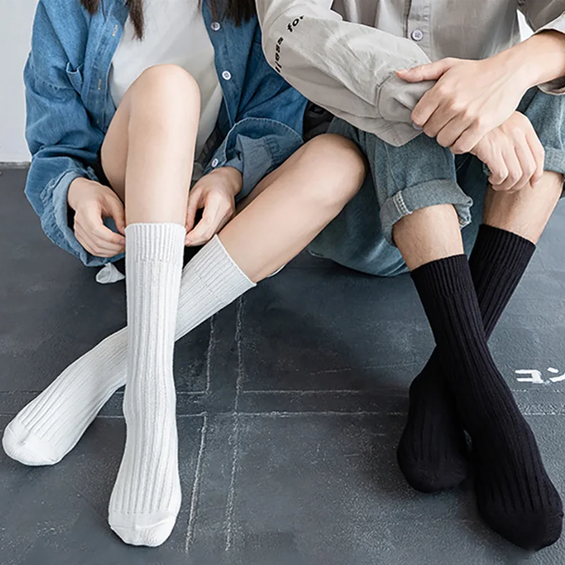 Solid Color Socks Women Middle Tube Men Pure Cotton Winter