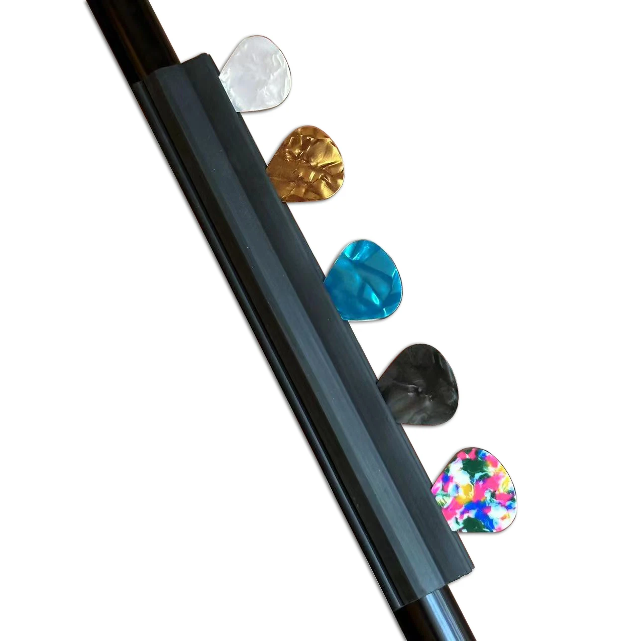 마이크 스탠드 픽 거치대 기타 픽 클램프 클립, 고무 또는 블랙, 마이크 스탠드 또는 보면대 적합, 5 픽 포함