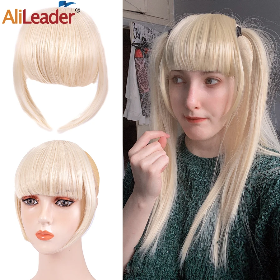 Alileader Synthetic False Fringe Short Straight Hair Bangs Extensions For Women Heat Resistant Clip Blond Brown