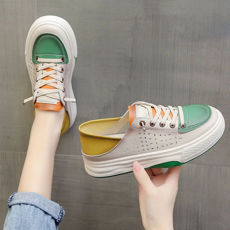 

Flat Shoes for Women Summer New Style Hollow Breathable Sneakers Lightweight Slip-on Casual Lazy Shoes Pu Leather Women's Shoes