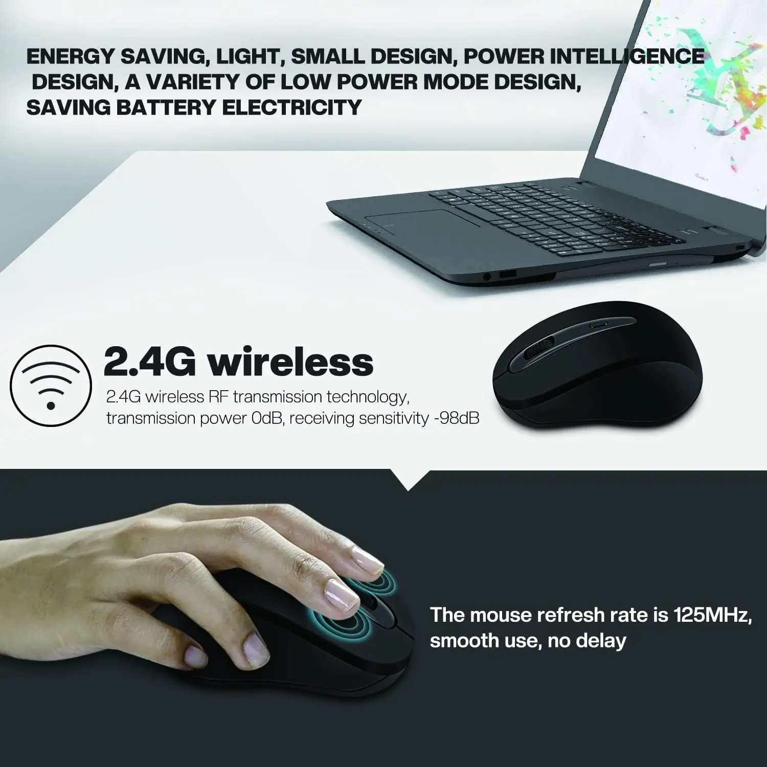 Wireless Mouse Silent Compact for Laptop with USB 2.4 GHz