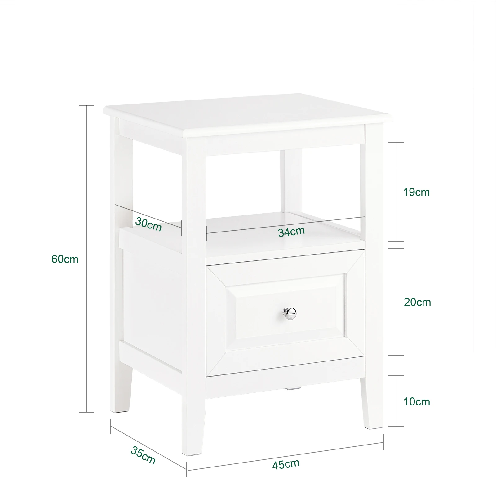 SoBuy FBT131-W Nachttisch Boxspringbett Beistelltisch schmal Sofatisch Telefontisch Nachtschrank BHT ca. 45x60x35cm – Detail 1
