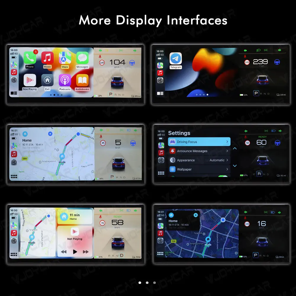 Vjoycar Smart Display per Tesla Model 3 Y Digital HUD Cruscotto Head Up Display CarPlay Android Auto Misuratore di strumenti da 9 pollici - Image 6