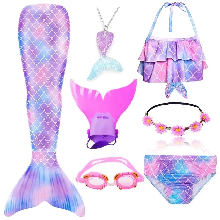 Girls Mermaid Costume Cosplay Swimsuit Bikini Set Swimming Tail For Kids can Add Monofin cosplay costume mermaid costume