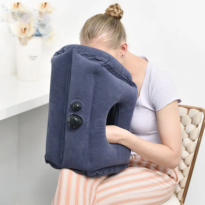 Flocking Sleeping Pillow Inflatable Pillow Waist Cushion Travel Abroad Portable Long Distance Aircraft Lunch Rest Pillow 4