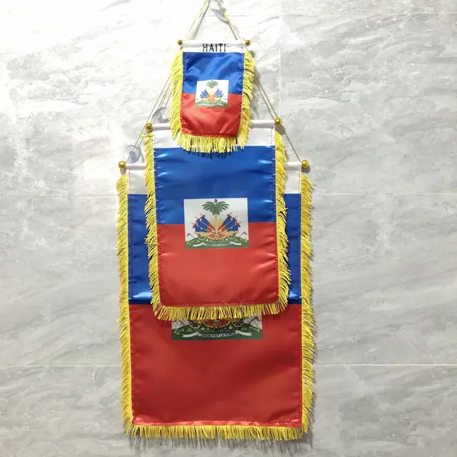 Großhandel 8*10cm 10*15cm Haiti Flagge Mini doppelseitige Penetration  hochwertige Verdunkelung stuch hängen Flagge Auto Schmuck