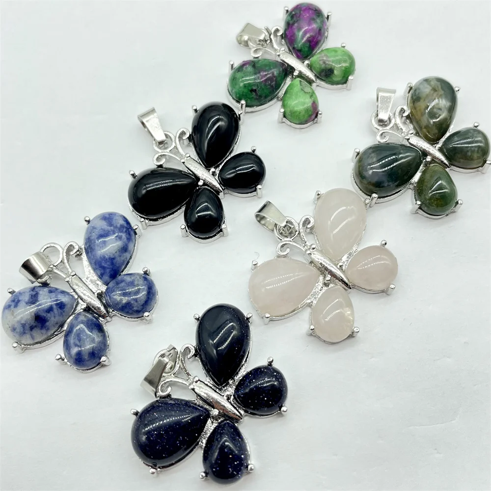 Natural Stone Quartz Crystal Amethysts Animal butterfly charm Pendant DIY Jewelry Making Necklace Accessories Women Gift 10pcs 3