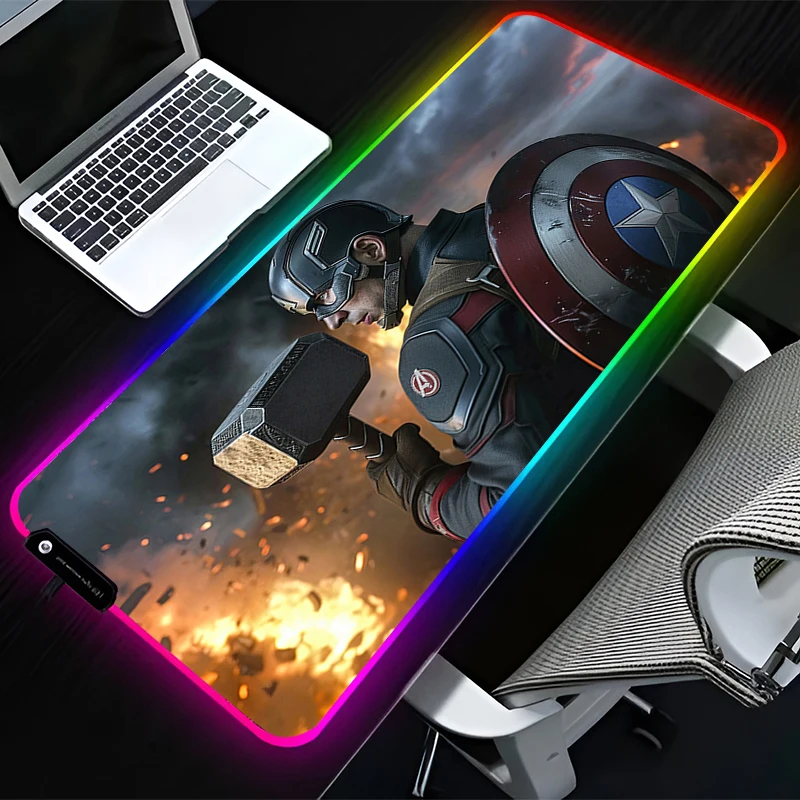 

LED Mouse Pad Marvel Captain America Game RGB Mousepad Computer Keyboard Office Desk Pad Laptop Desktop Accessories Non Slip XXL