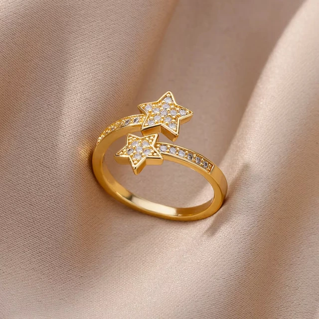 Bagues ajourées en chaîne pour femmes, couleur or, acier inoxydable, Zircon, croix ouverte, tendance, bijoux esthétiques de mariage, cadeau