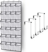 24 Pockets Wall Storage Bag Clear View Pocket Hanging Shoe Organiser Rack Behind Doors with 4 Metal Hooks Shoes Rack Storage Bag 2