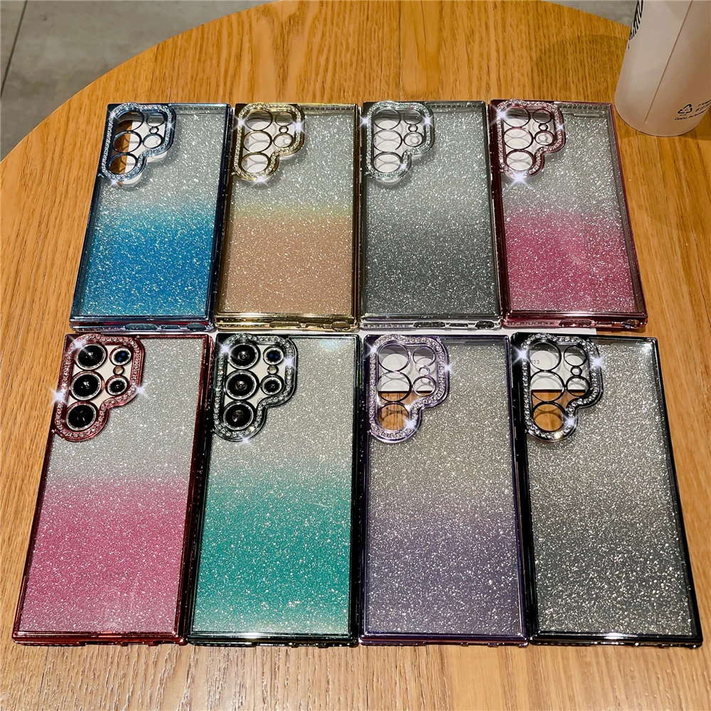 Luxury Plating Glitter Rhinestone Diamond Transparent Phone Case – Soft Gradient Color Cover