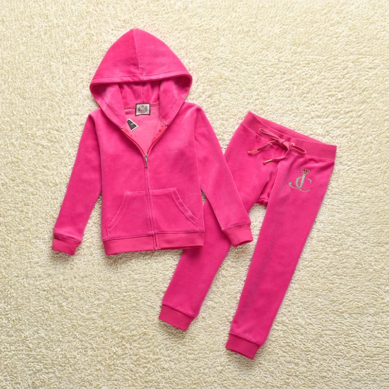 Children's Clothing 2024 Spring Fall Kids Juicy Zipper Top and Pencil Pants Two Piece Set Girl Velvet Tracksuit