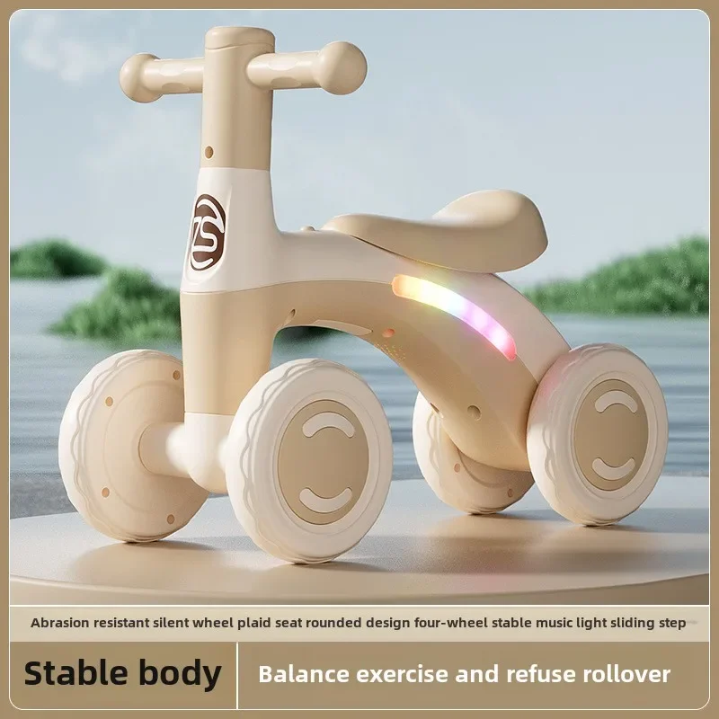 Anti-Tip Baby Balance Bike Ages 1-3 4-Wheel Silent Glider Walker Toy Toddler Training Ride-On with Safety Wheels Indoor Outdoor - Image 3