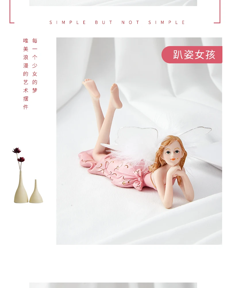 Blumen fee Harz Ornamente rosa Engel Mädchen Wohnkultur auf Schreibtisch zubehör kawaii Figur Haupt dekoration – Detail 4