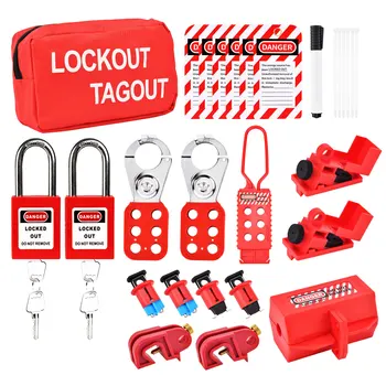 Kit di blocco e etiquetaggio Set di lucchetti elettrici con chiave di sicurezza Set di chiusure per blocco di gruppo Etichette Loto Blocco etichette Serrature con fascette con penna