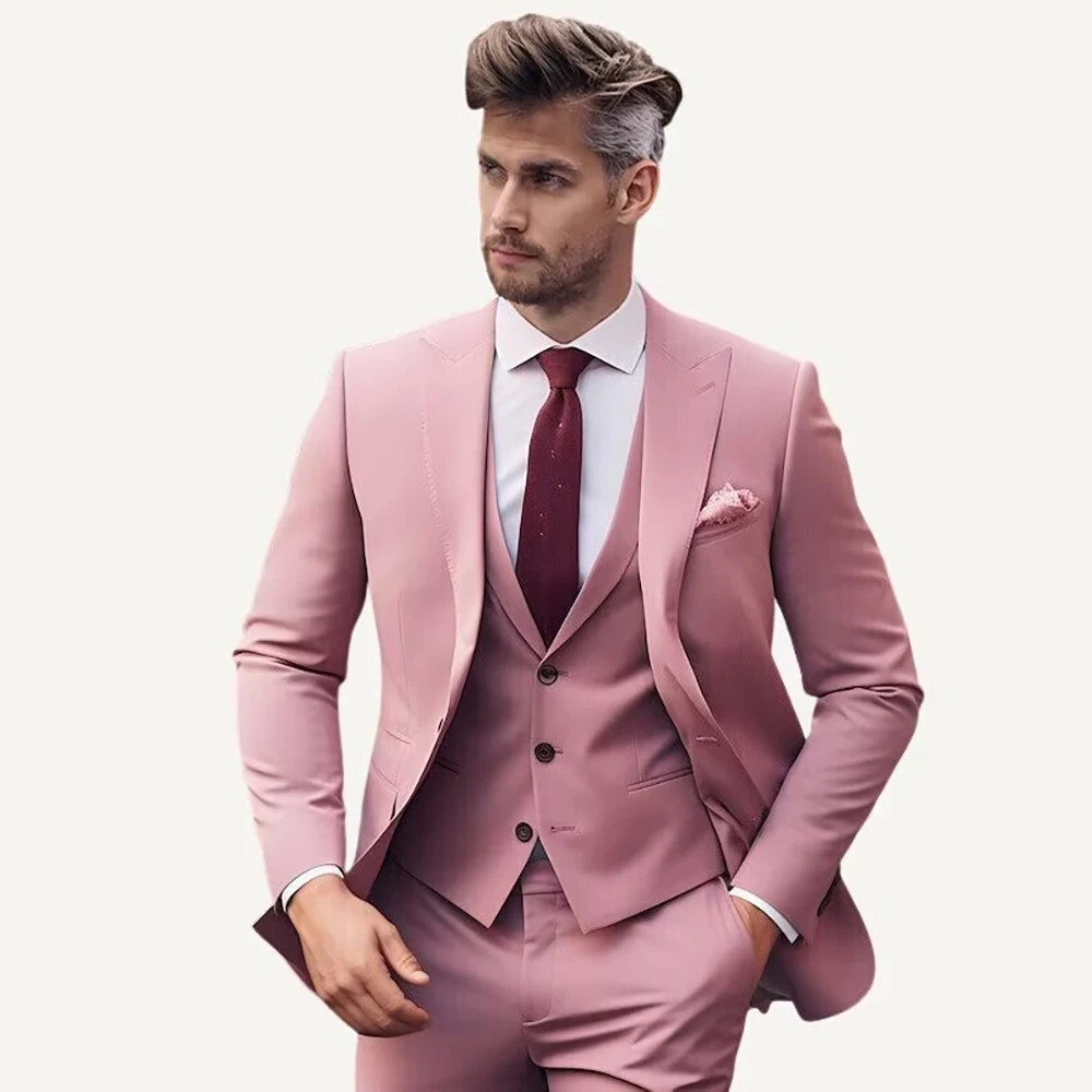 

3 Piece Jacket Pants Vest Single Breasted Peaked Lapel Plink Elegnat Men's Suits Blazer Terno Luxury Party Outfits Set Costume