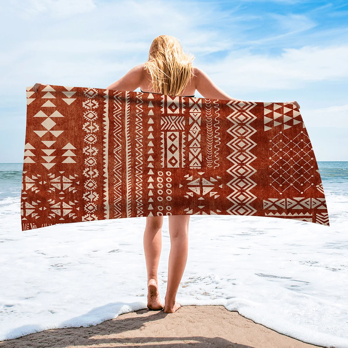 

Geometry Weave Fiber Beach Towel, Water Absorption and Fast Drying, Small Fresh Color, Leaf Pattern Printed, FM523