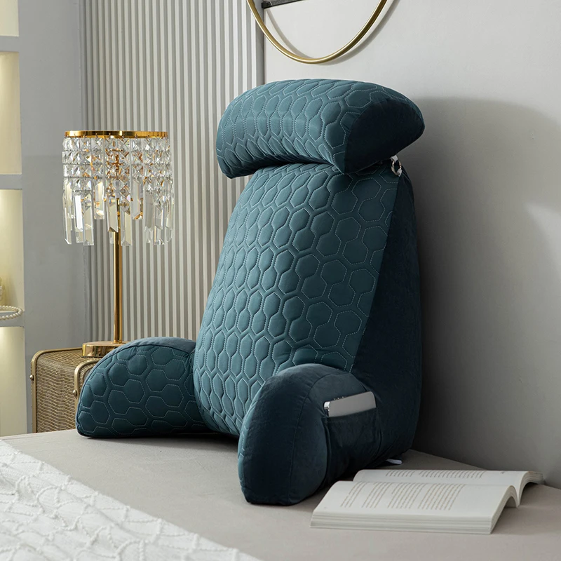 Reading Pillow Standard Bed Pillow, Back Cushion for Sitting Up in Bed with Washable Cover, Chair Arm Pillow with Pockets 2