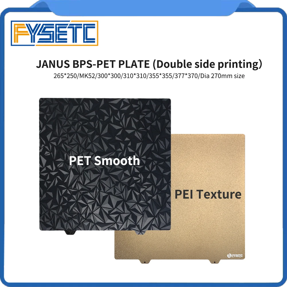 Fysetc-janus Plate Double Side Build Plate Pet Liso e Textura Folha de Aço Pei para Voron 2.4 Ender Plus Prusa Mk4