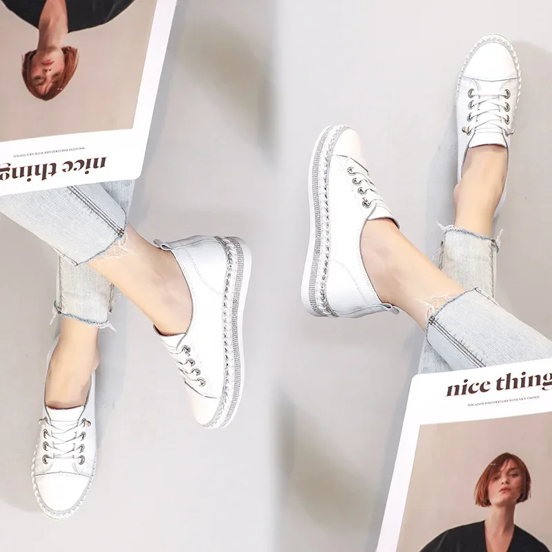 Black New Luxury Crystals Round Toe Women Shoes Bordered Fringe Platform Casual Shoes Female Shoe Rhinestone White Women Shoes