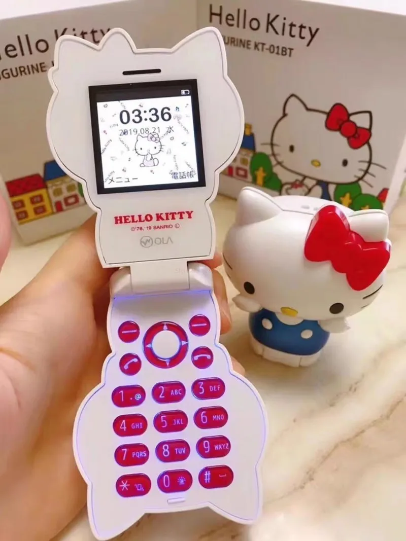 

Limited Edition Sanrio Foldable Phone Hello Kitty Anime Peripheral Call Function Multi Language Switching Children'S Cute Gifts