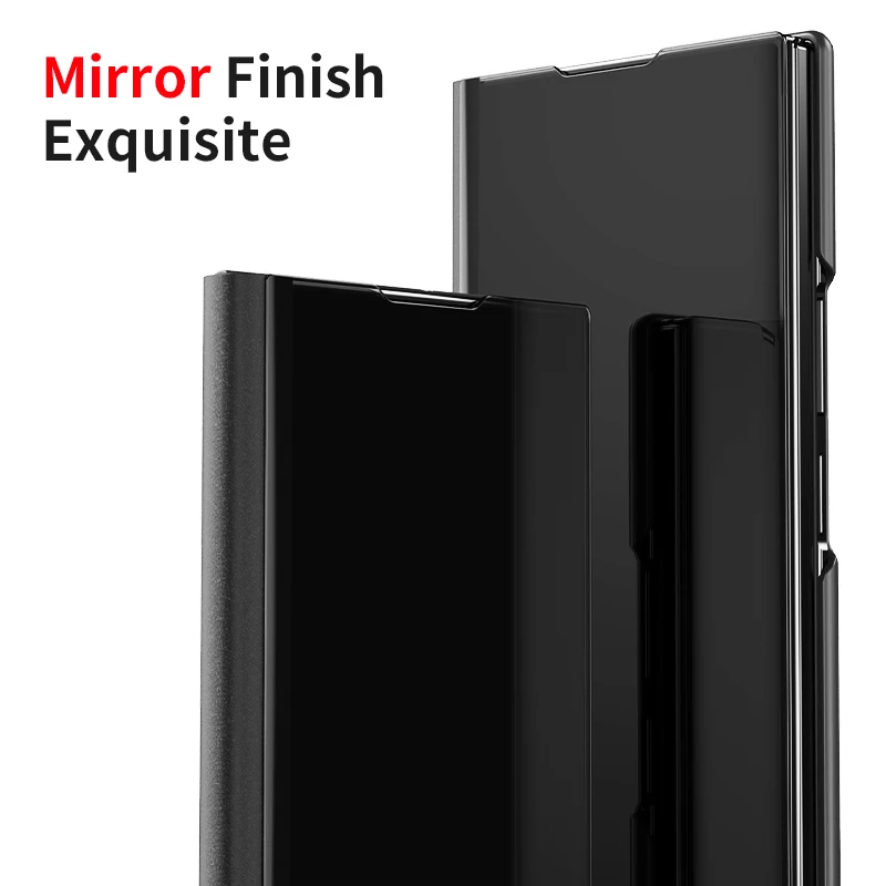 Premium Glossy Mirror Flip Case with Multi-Form Stand Holder for Smartphones