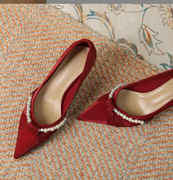 MM Dress Shoes High Heels Leather Suede Wedding Shoe Women Luxury Glitter Rivets Triple Patent Fashion Party 2